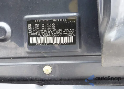 2014 Subaru Legacy 2.5 I Sport z USA, uszkodzony, nr VIN 4S3BMCH6XE3031074